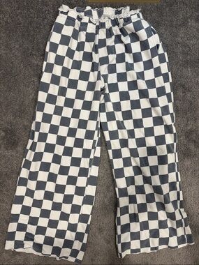 Checkerboard Wide-Leg sweatpants- Blue & White